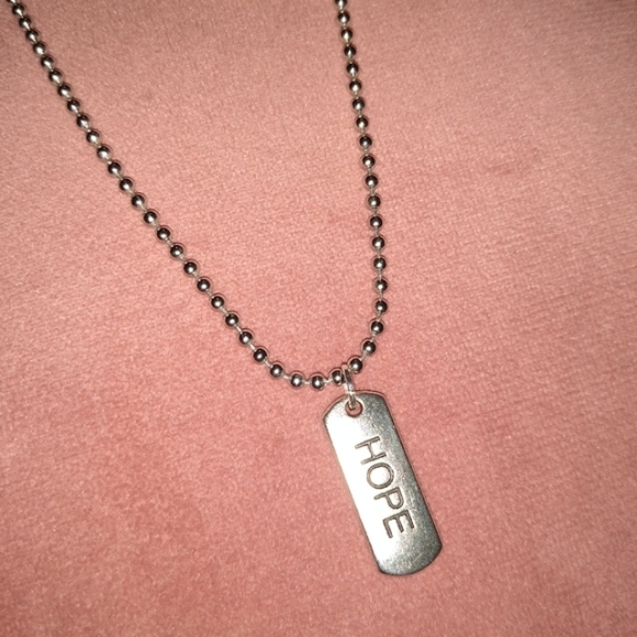 Hope Word Charm Necklace Mini Dog Tag Any Length Silver Handmade Choker - Picture 2 of 8